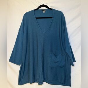 Renuar Dark Tealish V-Neck Lightweight Sweater with Pocket